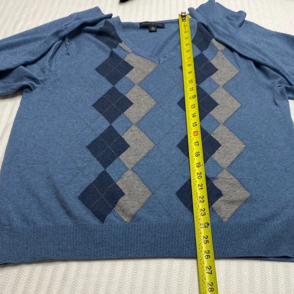 Banana Republic Sweater Preppy Silk Cotton Cashmere Argyle V-Neck Blue Size M